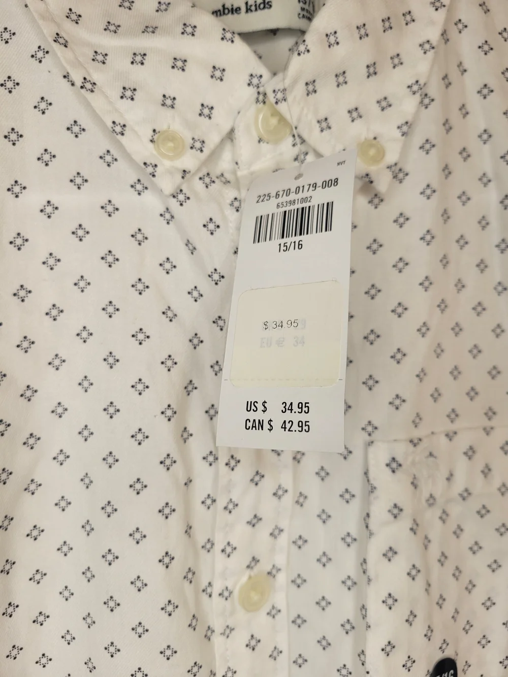 Abercrombie Kids Short Sleeve White Patterned Button-Up Shirt